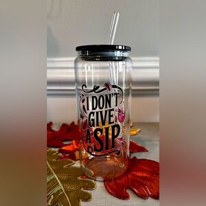 Clear Glass Tumbler with Straw - Black Lid